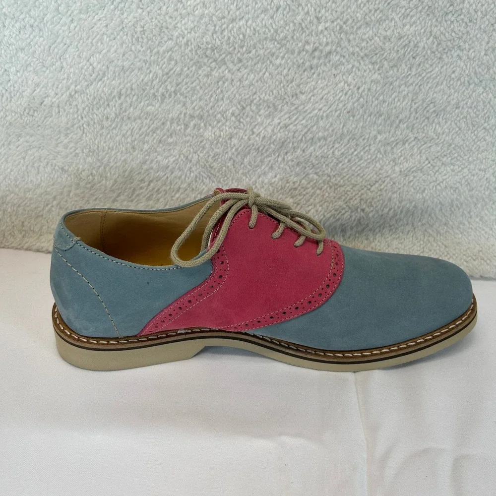 1901 Mens Blue Pink Leather Suede Saddle Oxford Brogue Shoes M23109 Size 9.5M